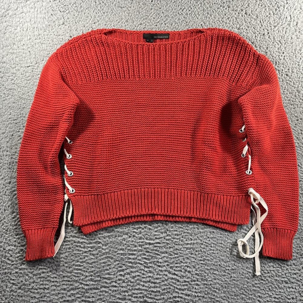 360 SWEATER Emilia Red Cotton Knit Lace Up Side Pullover Sweater Women’s Size M